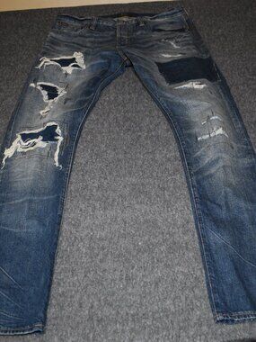 Polo Ralph Lauren Sullivan Slim Jeans Distressed Patchwork Blue Mens 34x34